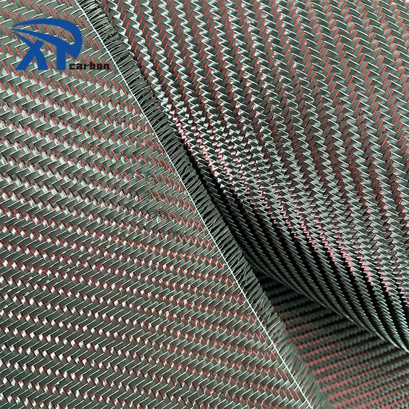 Silver Red Wire Mixed With Carbon Fiber Twill Plain Weave Metallic Thread Fabric