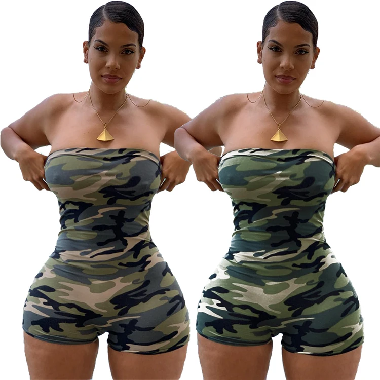 

DUODUOCOLOR Summer hot style strapless one piece shorts camouflage clothing women high quality sexy jumpsuit 2021 D97527