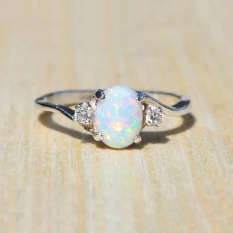 

R0061184 White Fire Opal Gemstone Ring Oval Cut Birthstone Ring, Picture