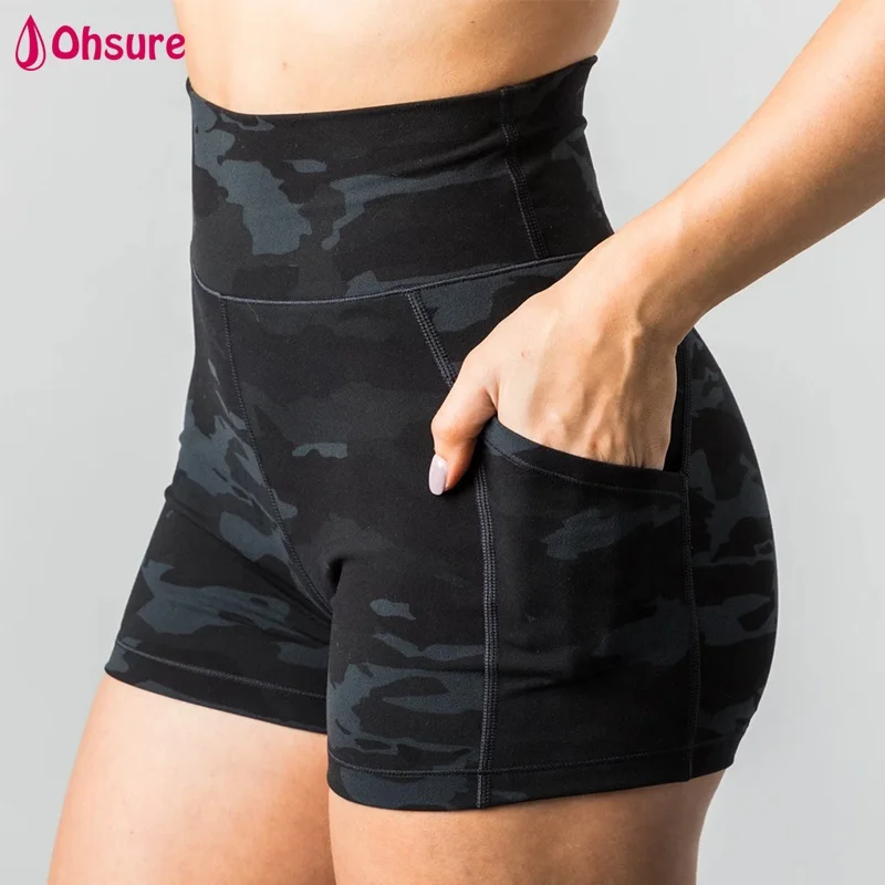 

Customized Fitness Shorts Soft OEM Ladies Sweat Dark Camo Running Shorts Short Yoga Pants Women Gym Shorts