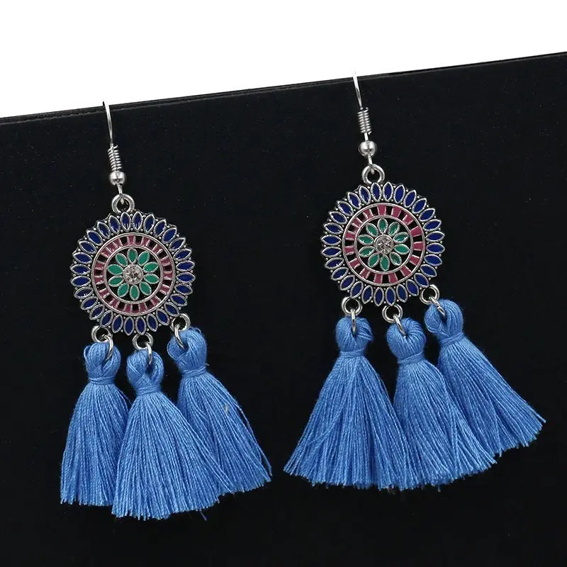 

Factory Chinese miao ethnic earrings alloy plated silver boho earrings ethnic