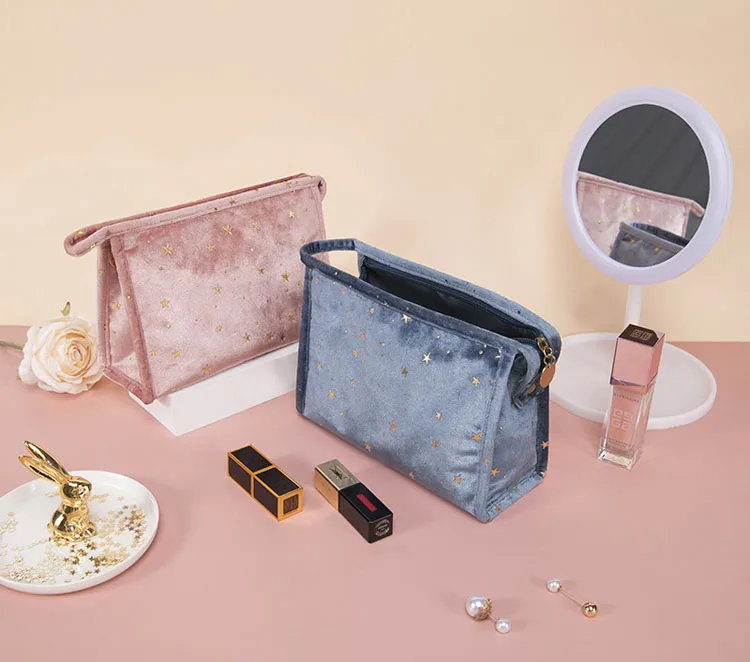 Velvet Luxury Beauty Makeup Bag Zipper Closure Travel Professional Cosmetic Bag