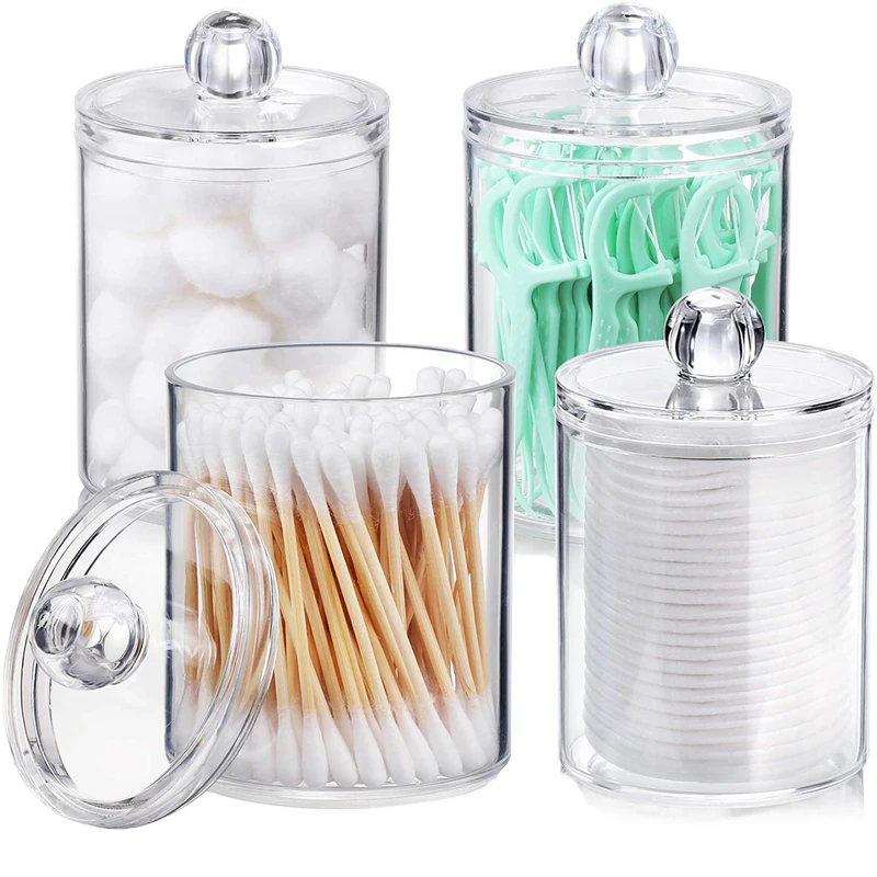 

Cotton Swab Ball Pad Holder Qtip Apothecary Jar Clear Makeup Organizer Bathroom Containers Dispenser, Transparennt