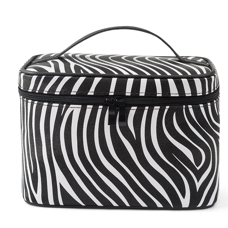 

Four Types Makeup Case With Zipper Cosmetic Bag With Brush Holder For Women Makeup Bag Soft Case, Black and white