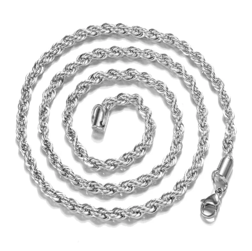 

4MM 925 Silver Plated Rope Chains Twist Chain Chunky Rope Link Chain Necklace For Men Women Jewelry, Picture shows