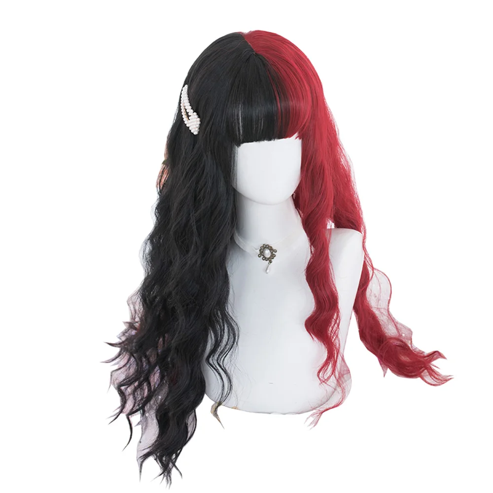 

Double Color Celebrity Daily Makeup Party Synthetic Hair Wig Black and Red Rooming Face Natural Lolita Girls Cosplay Wigs, Pic showed