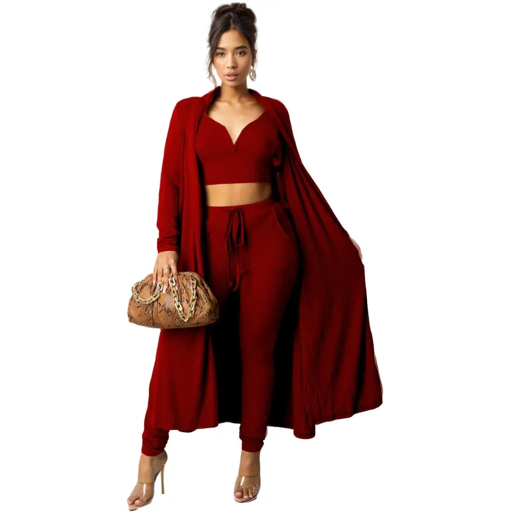 

D0906TA52 New Arrival Women Clothing Solid Color Vest Pant and Robe Fall 3 Piece Set Sehe Fashion