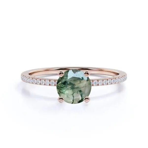 

Custom Women's Jewelry Natural Green Moss Agate Delicate Wedding 925 Sterling Silver Ring