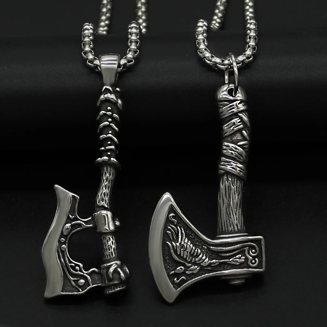 

Hip hop mens punk stainless steel viking axe pendant necklace, As picture shows