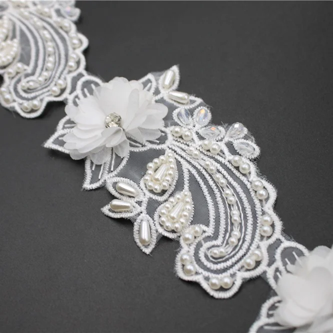 

MS22143 Latest Design 100% polyester embroidery chemical flower bridal wedding lace, White or customized