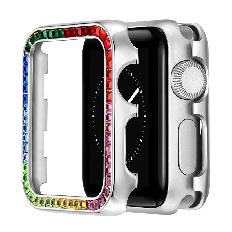 

Newest Metal case for apple watch series 5/4/3 44mm 40mm screen protector Bling case with luxury large square crystal diamond