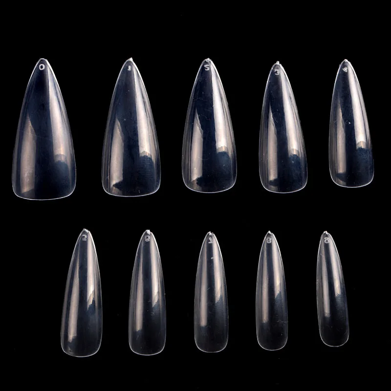 

TSZS 500 PCS ABS Artificial Transparent Full Cover Nail Tips Pointed Long False Finger Nails Supplier For Lady