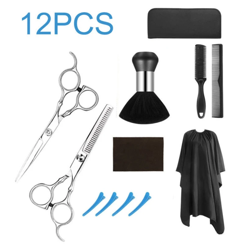 

12/7/2 Pcs Professional Hairdressing Scissors Kit Hair Cutting Scissors Hair Scissors Tail Hair Cutter Comb, Silver+blue