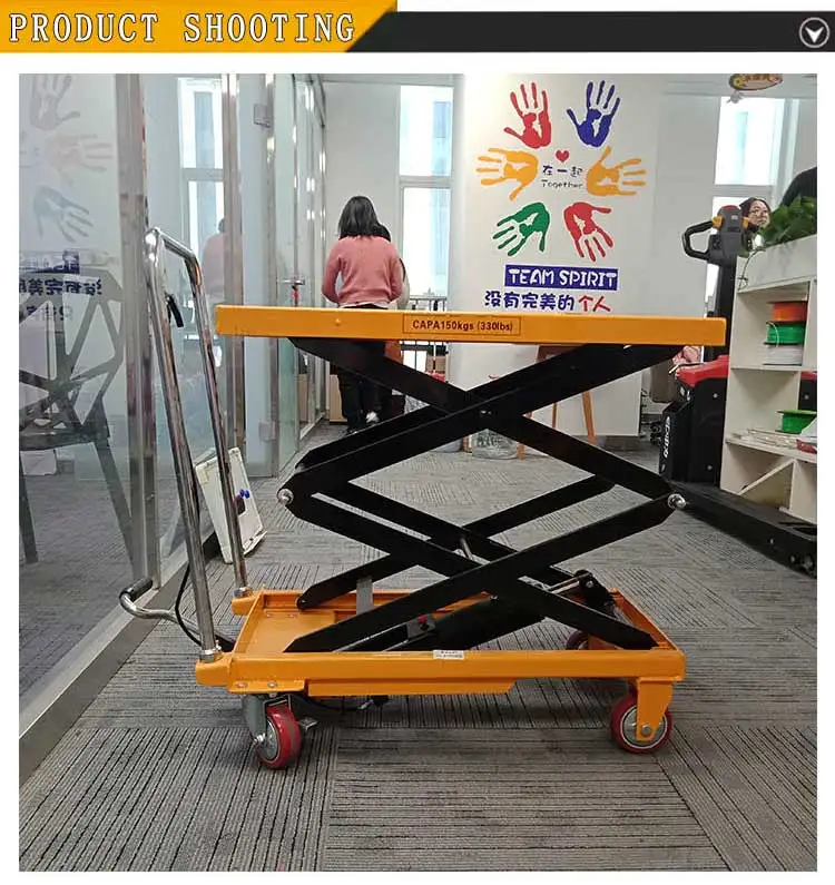 Yellow small countertop hydraulic scissor platform for workshop