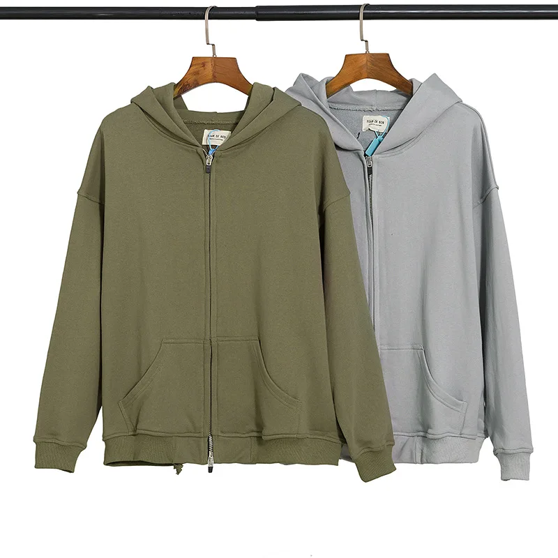 

Essentials Hoodie Plus Velvet Zipper Hoodie Wholesale FOG Same Style High Street for Men and Women Pullover Hooded 100% Cotton, Army green,gray