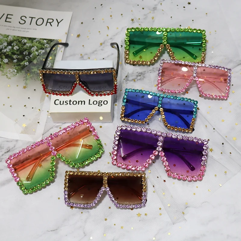 

Luxury Oversized Woman Mommy and Me Sunglasses Fashion Square Sun Glasses Vintage Diamond Shades Retro Unisex Eyewear Feminino, 18 colors