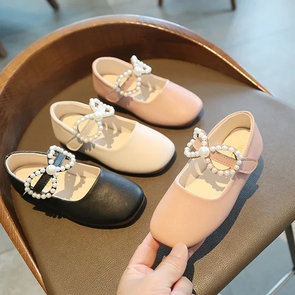 

Girls shoes 2021 spring new children's bow and pearl baby single shoes soft rubber princess shoes kids