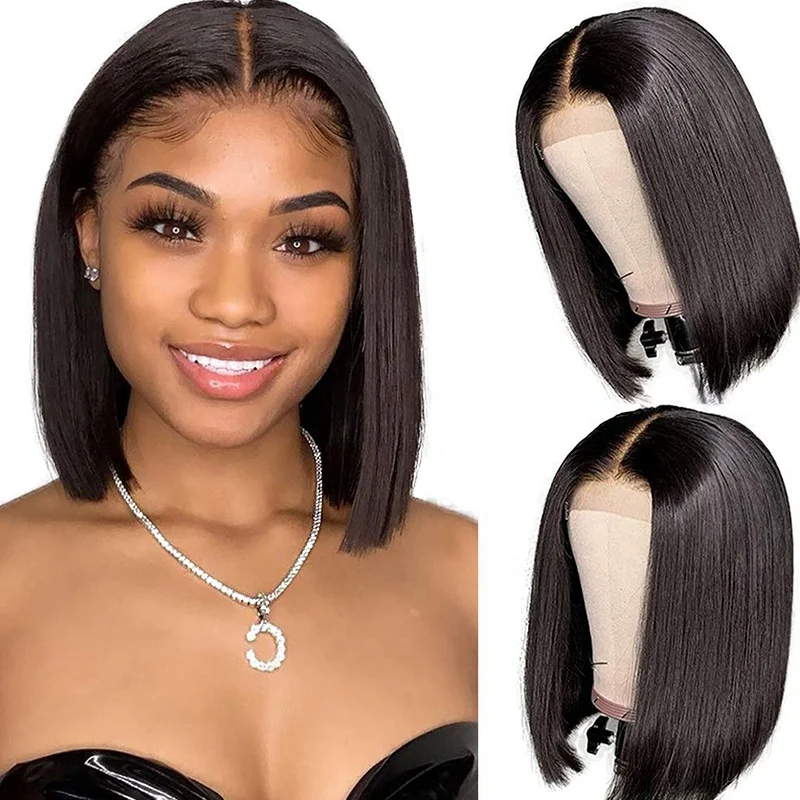 

Wholesale large stock 8-18 inch Straigh bob wig for black women Brazilian Virgin short hair lace frontal bob human hair wigs