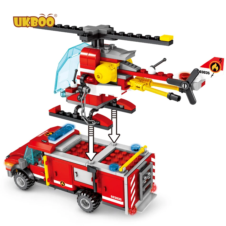 

Kids toy car model fire fighting helicopter loading vehicle toy building blocks