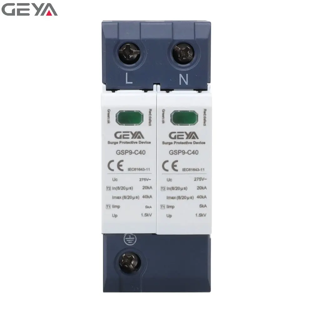 

GEYA GSP9-C40-2P 40KA SPD 2P electric Surge Protection Device SPD 385V 420V House Surge Arrester Protective