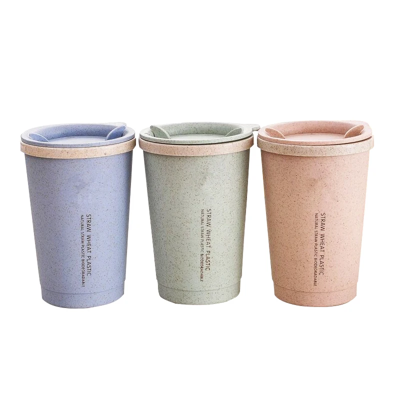 

Bpa Free 280ml eco friendly Double-Wall Insulation coffee mug wheat straw reusable wheat straw cups and mugs coffee cup with lid, Blue/green/pink/beige/custom colors