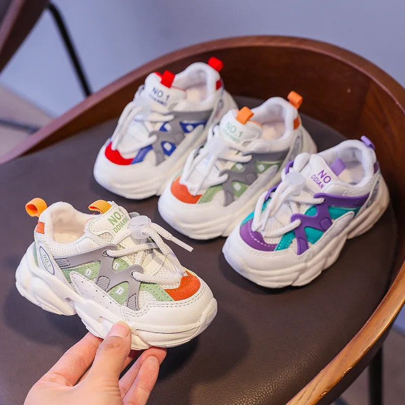 

W9941382 2021 spring kids shoes elastic lace light weight infant baby girls boys sport running sneakers breathable casual shoes, Customized color