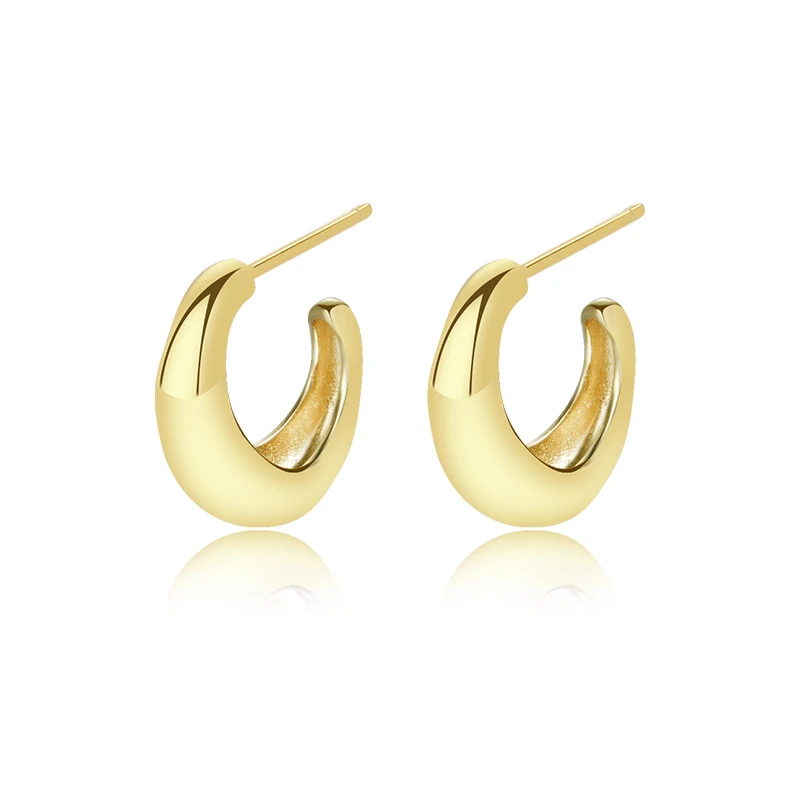 Trending S925 sterling silver earrings gold plated Thick C shape stud earrings jewelry for girl