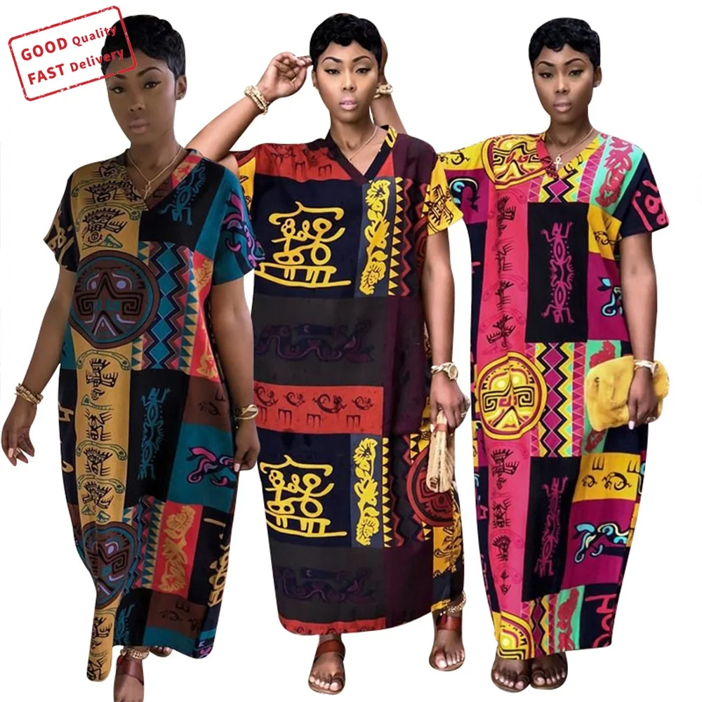 

GQ2445 2021 new arrivals women summer dresses ethnic style print loose dresses women lady casual dresses, Picture color
