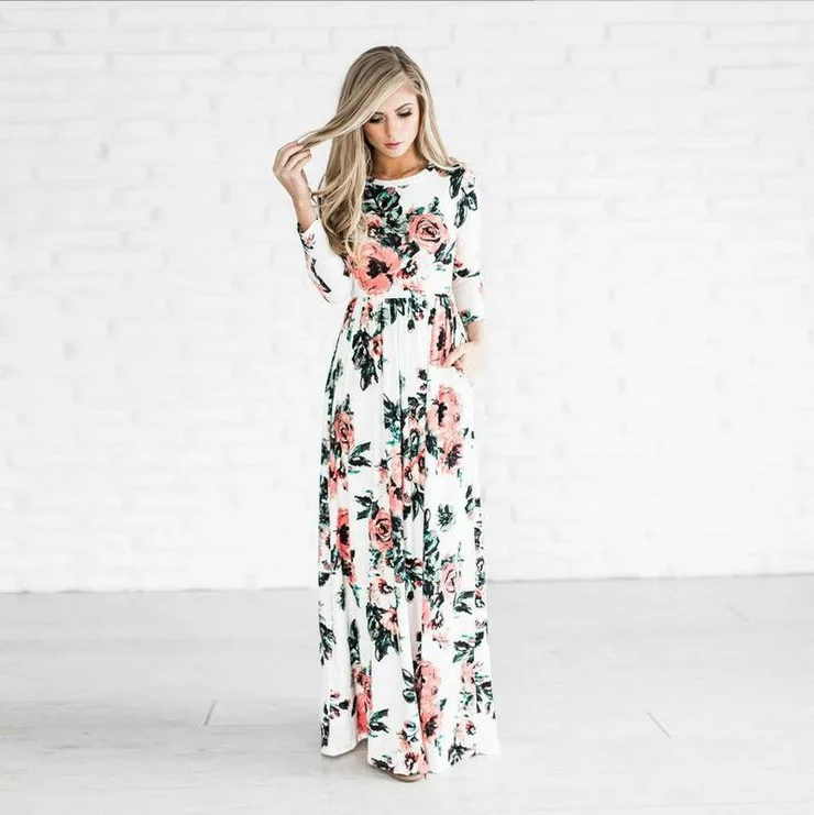 

Fashion Plus Size Women Sexy Dress Floral Print Girls Floor Length Maxi Spring Summer Beach Dress Long Frock Design