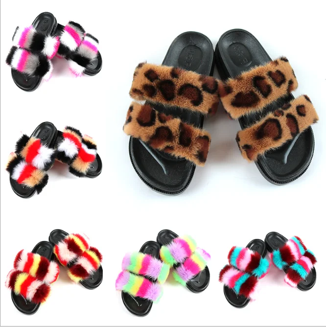 

sandals shoes women 2020 Faux Fox Fur Fluffy sandals Lady Raccoon Fur Slides Winter Warm Home Plush furry slippers for women, Yellow leopard print /fluorescent green/ mint greenr /orange