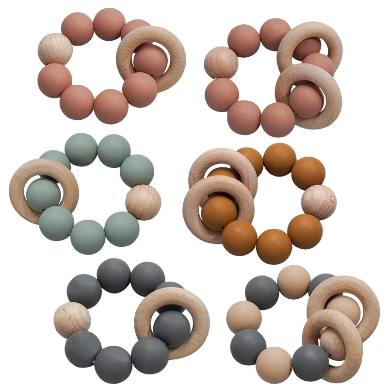 

Mix Color Wooden Silicone Teething Beads Baby Chew Teething Bracelet