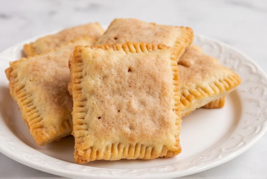 Finished homemade cinnamon pop tarts with icing drizzle on baking sheet