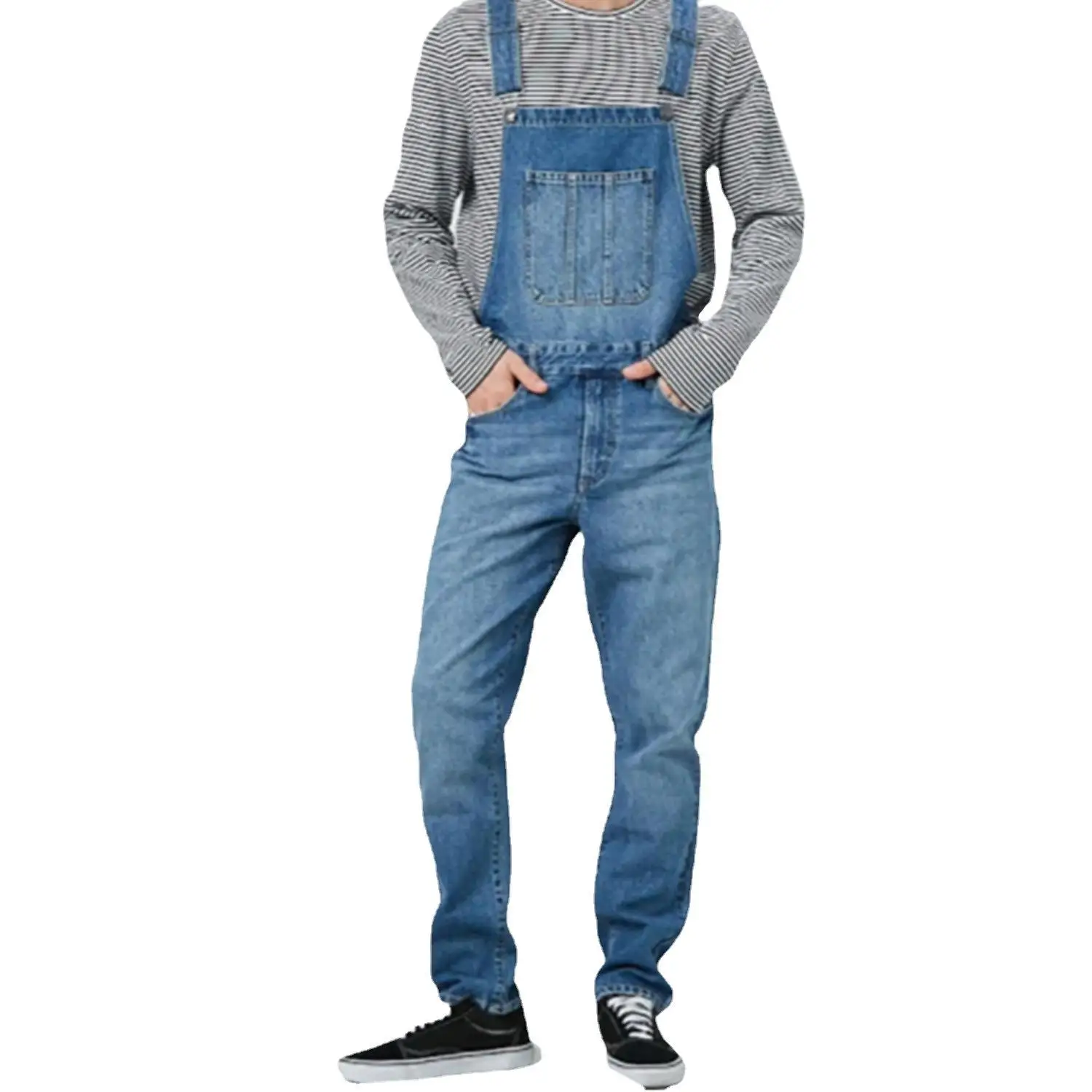 

Men Suspender Jeans Casual Loose Mans Cowboy Overall Denim Pants Washed Blue Jean Pants