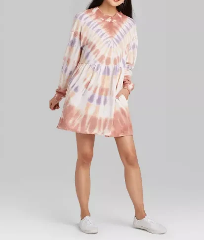 

Pastel Oversize Pink Cute Tie Dye Long Sleeve Dress