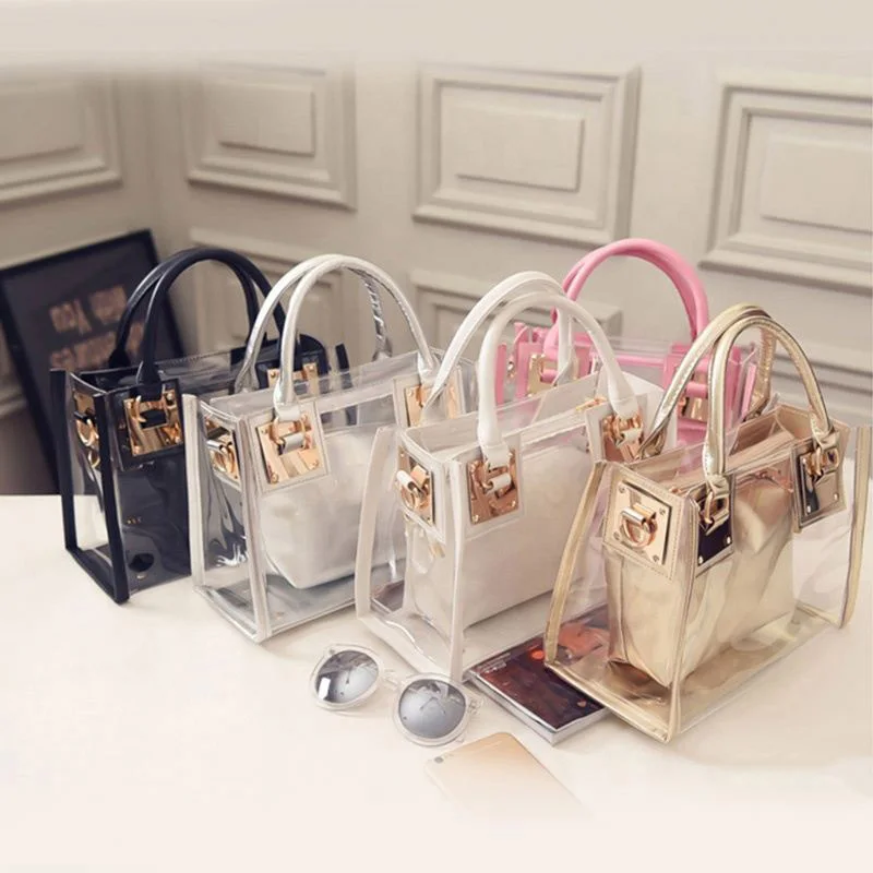 

2pcs Women Bag Jelly Luxury Transparent Handbags Women Messenger Crossbody Shoulder Bags Clear PVC Jelly Tote Bag