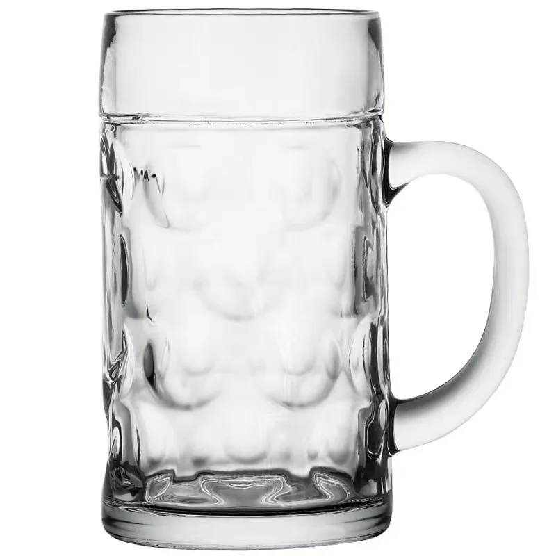 

1L thick beer mug with handle large draft beer mug can be customized LOGO large capacity polka dot glass