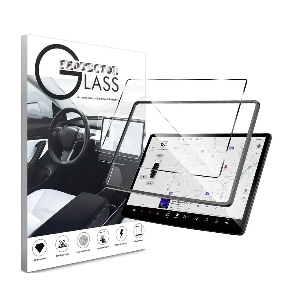 

9H Hardness Explosion-Proof Anti-Scratch Center Control Car Gps Navigation 15" Tempered Glass Screen Protector For Tesla Model 3