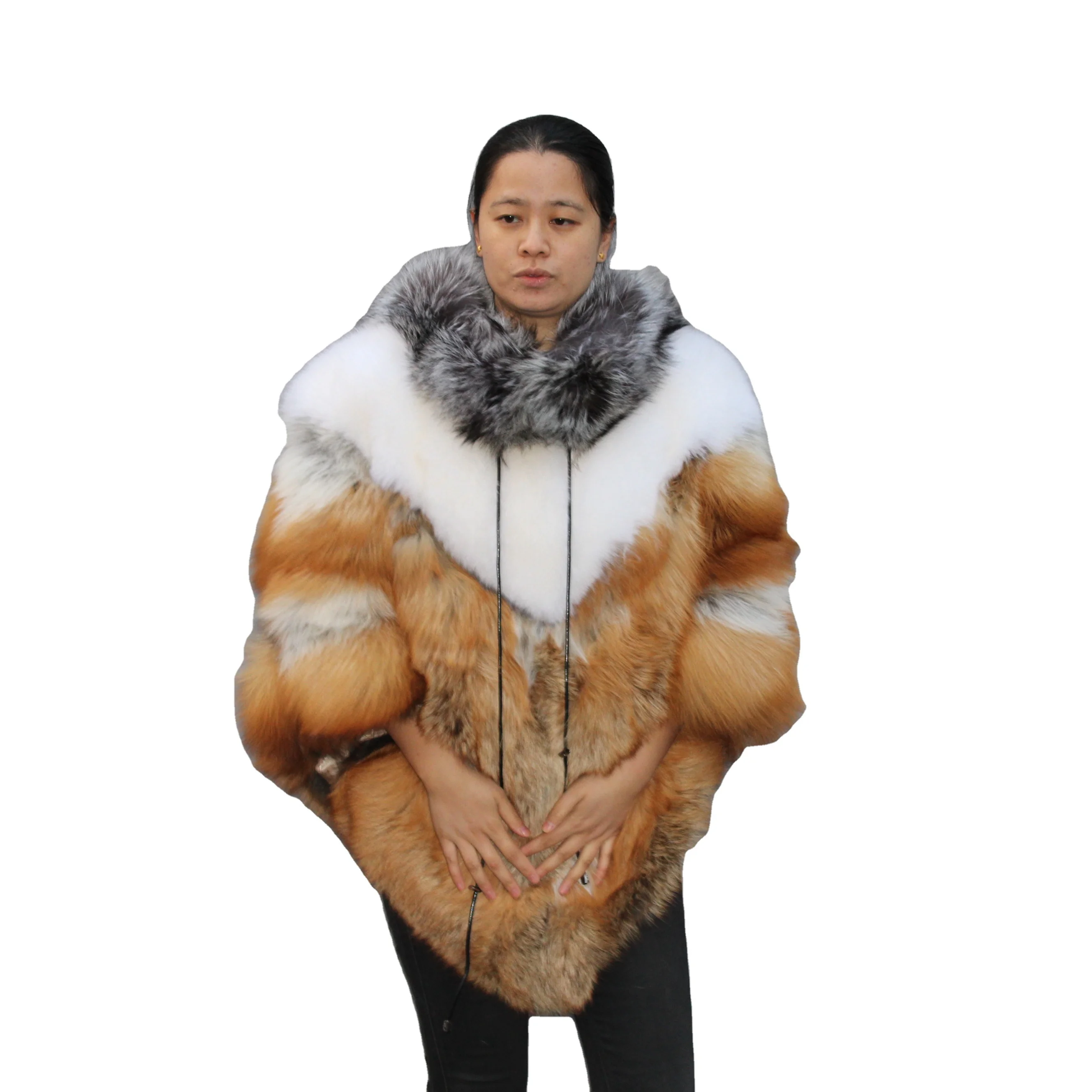 

2022 Women Winter Fashion Fox Fur Capes Real Fur Ponchos Fur Shawls