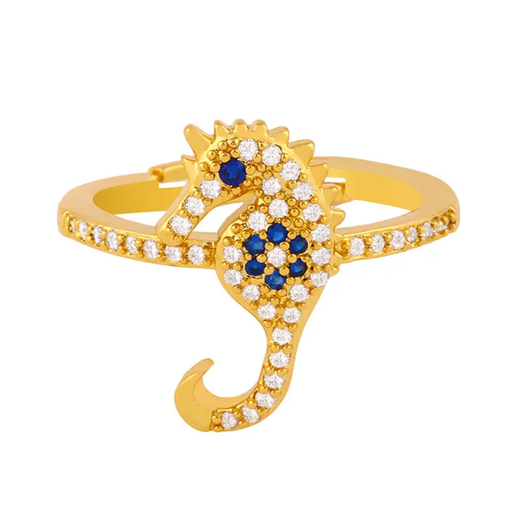 

RM1144 Delicate Gold Plated Zircon CZ Micro Pave Woodpecker Tropical Bird,seahorse Animal Finger Rings for Women Ladies