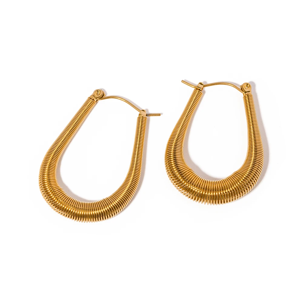 

J&D New Fashion Stainless Steel 18K Gold Waterproof Jewelry U shape Spiral Stretch Earring Women