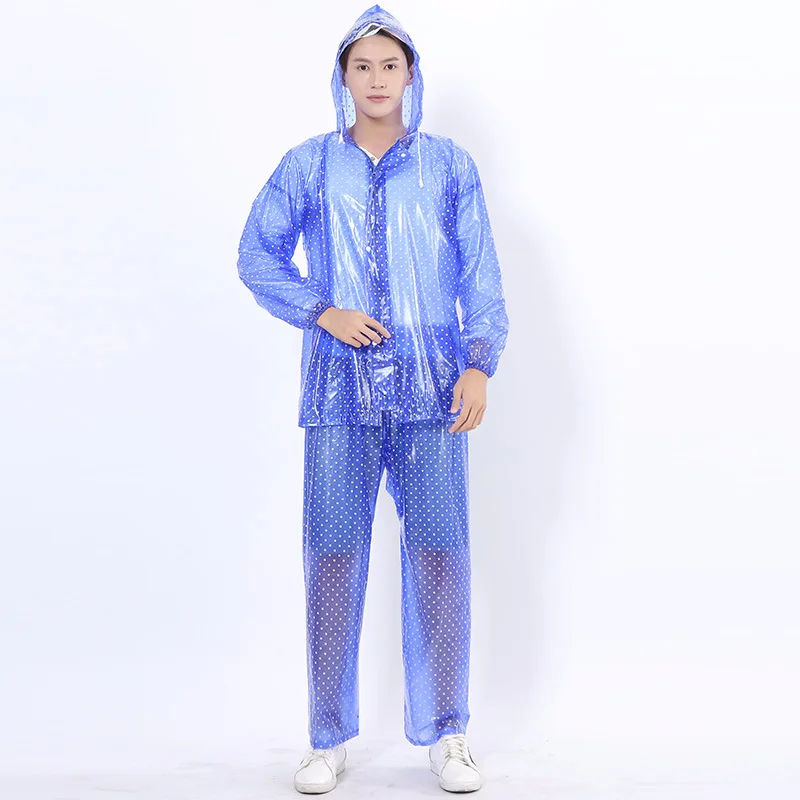 

New adult separate fashion transparent polka-dot raincoat rain pants with thick print crystal zipper set poncho