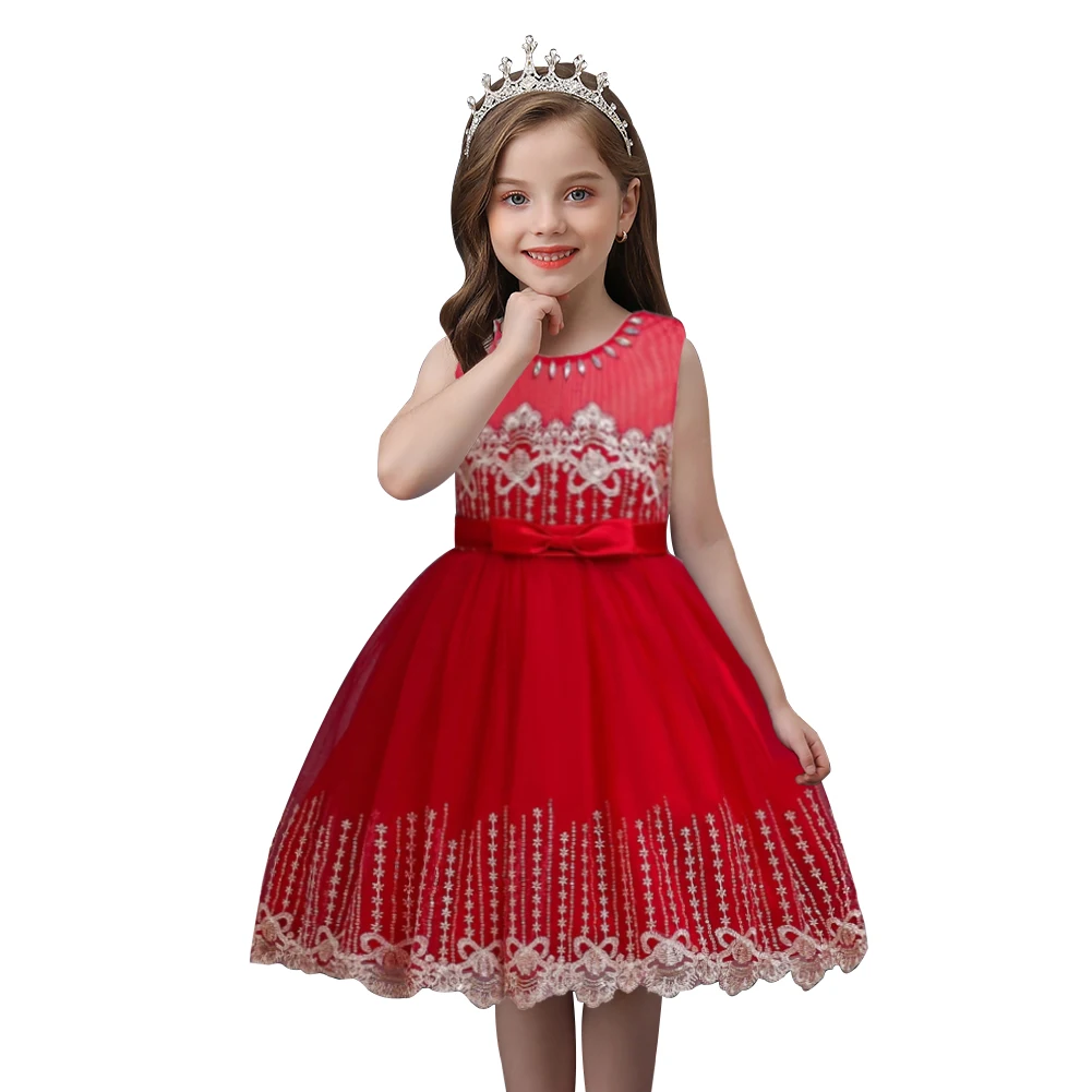 

Korean style flower girl bridesmaid dress kid red frocks for party fluffy baby girl birthday dress for 2 years old