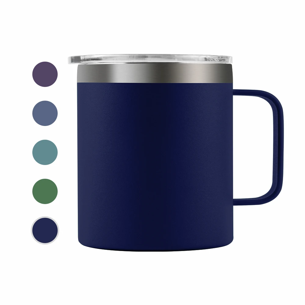 

Custom Color and Logo Elegant 400ml/14oz Eco-friendly Double Wall Stainless Steel Coffee Mug Coffee Cup with Lid and Handle, Customized color