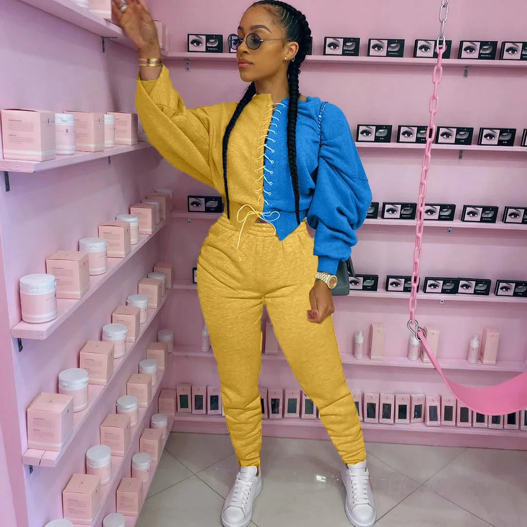 

Hot selling customized two piece jogging suits with strings stitching color, Picture