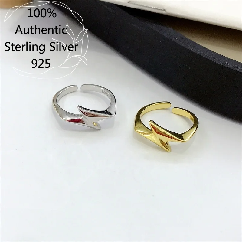 

S925 Silver Jewelry ring gold plated 925 Sterling Silver Open band ring , Trendy jewels lightning open band rings