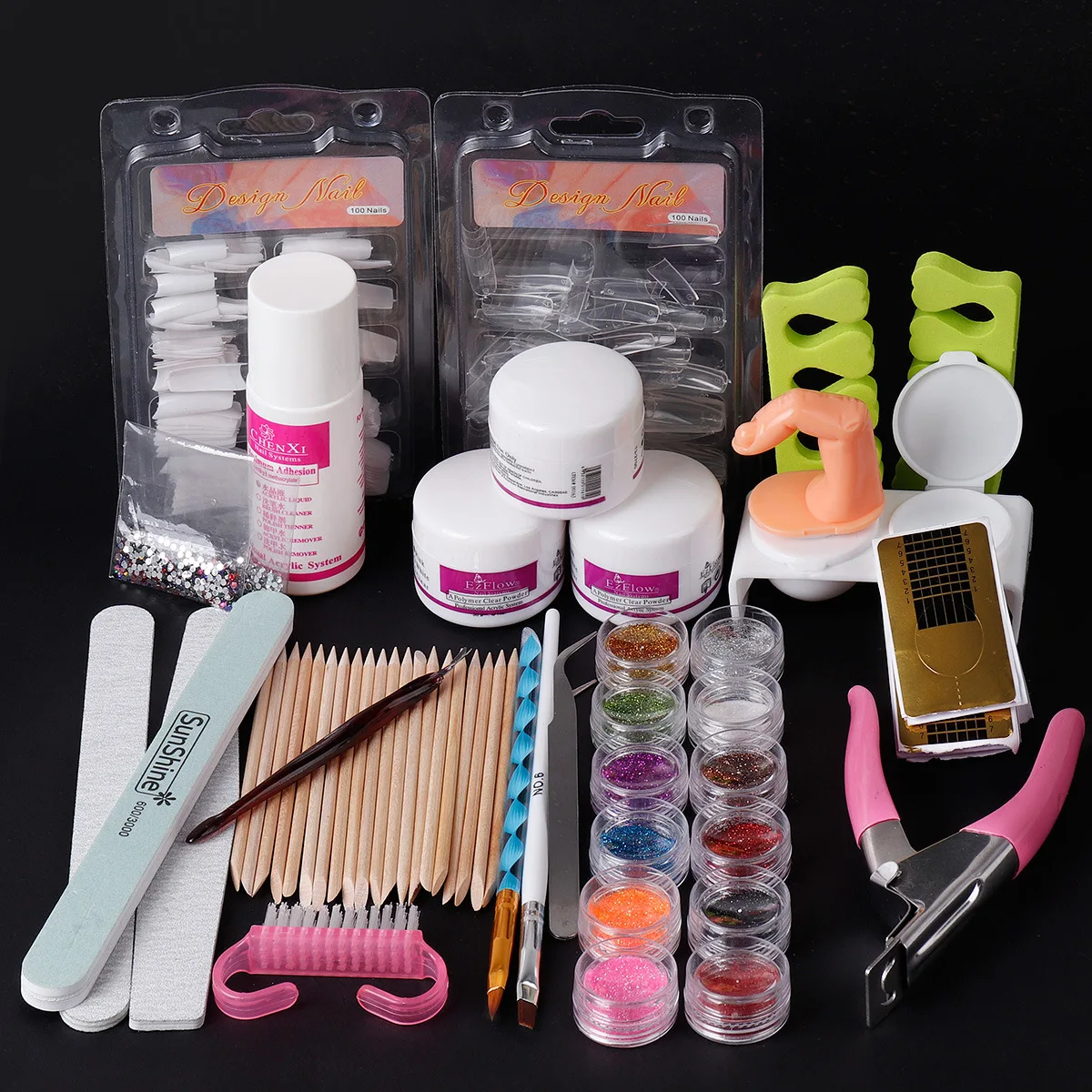 

Hot sale Acrylic Nail Kit Acrylic 12 Color Powder Liquid Brush Glitter Clipper File Tips Gel Nail art Tools Kit Acrylic Nail Set