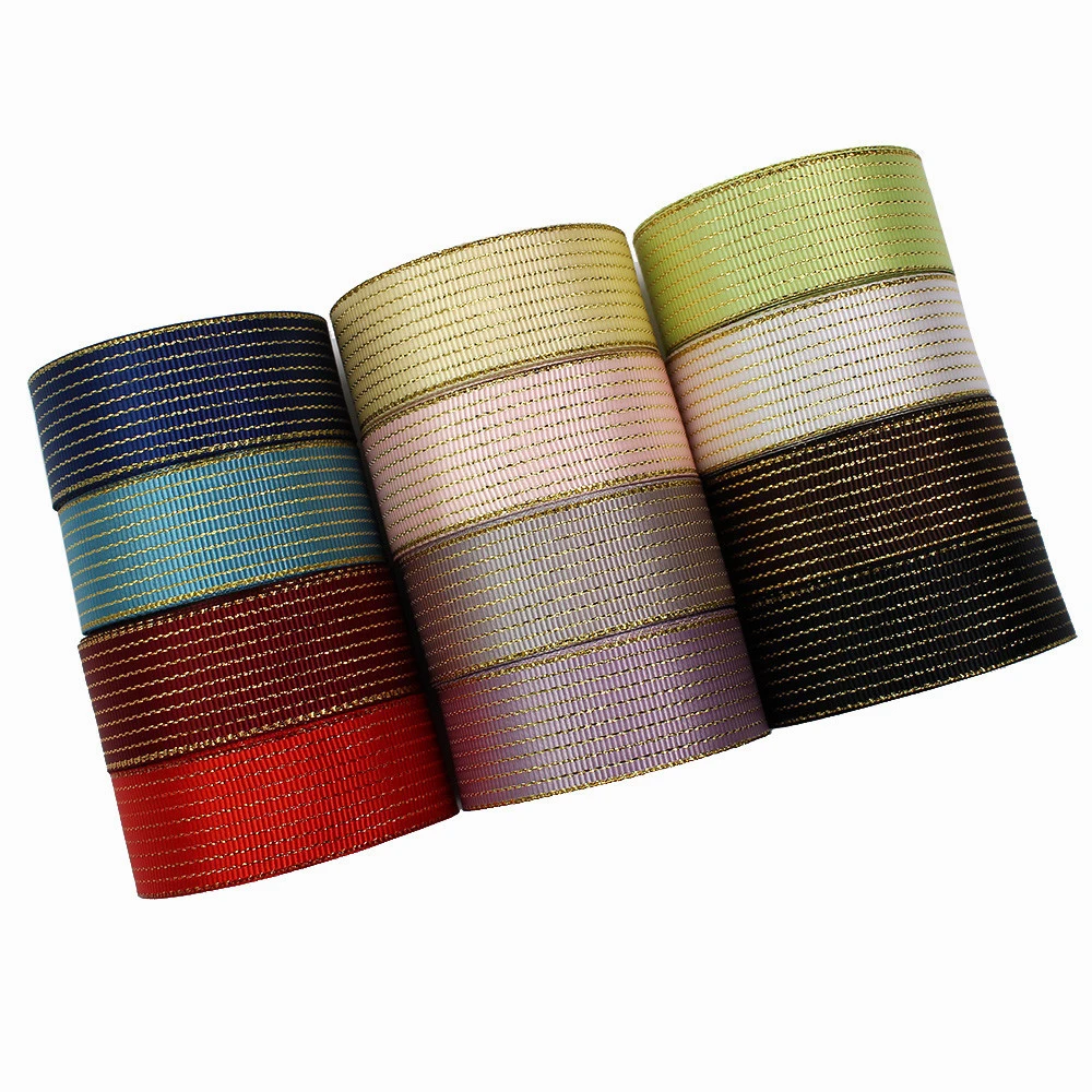 

10mm 16mm 25mm 38mm Wholesale Custom Printed Grosgrain Ribbon Gold Foil Printed Ribbon Various Size Colorful Ribbon, 12 colors