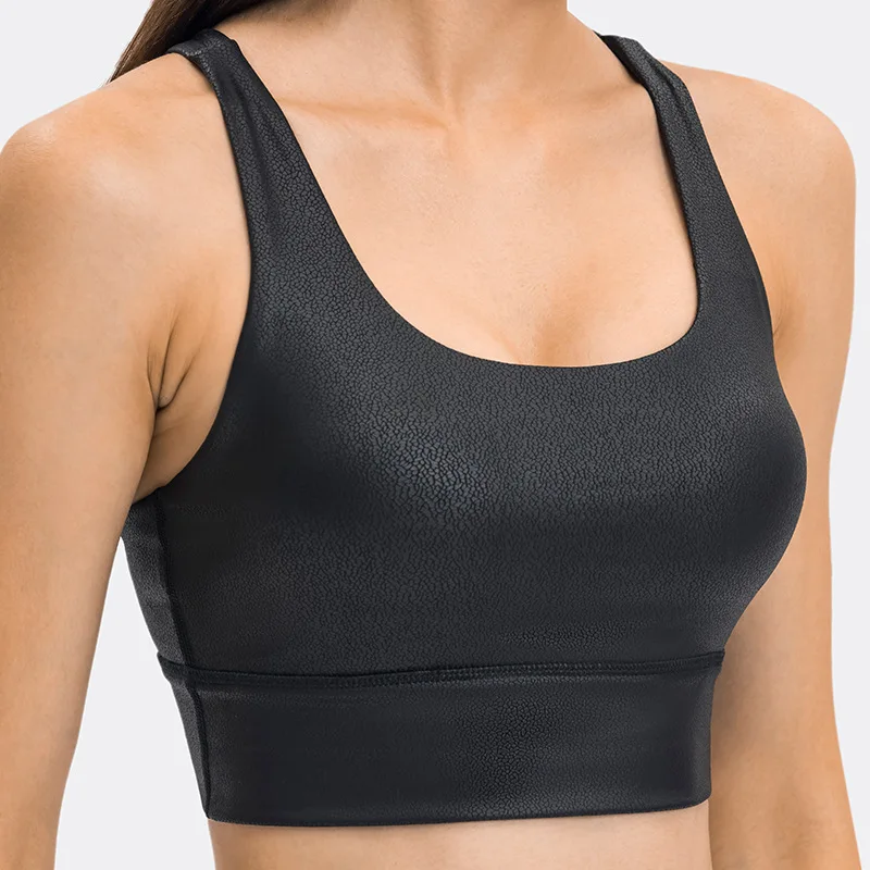 

Yoga Gym Sports Jacquard Bubble Texture Top Bra Matte Surface Top Bra, Brown/black