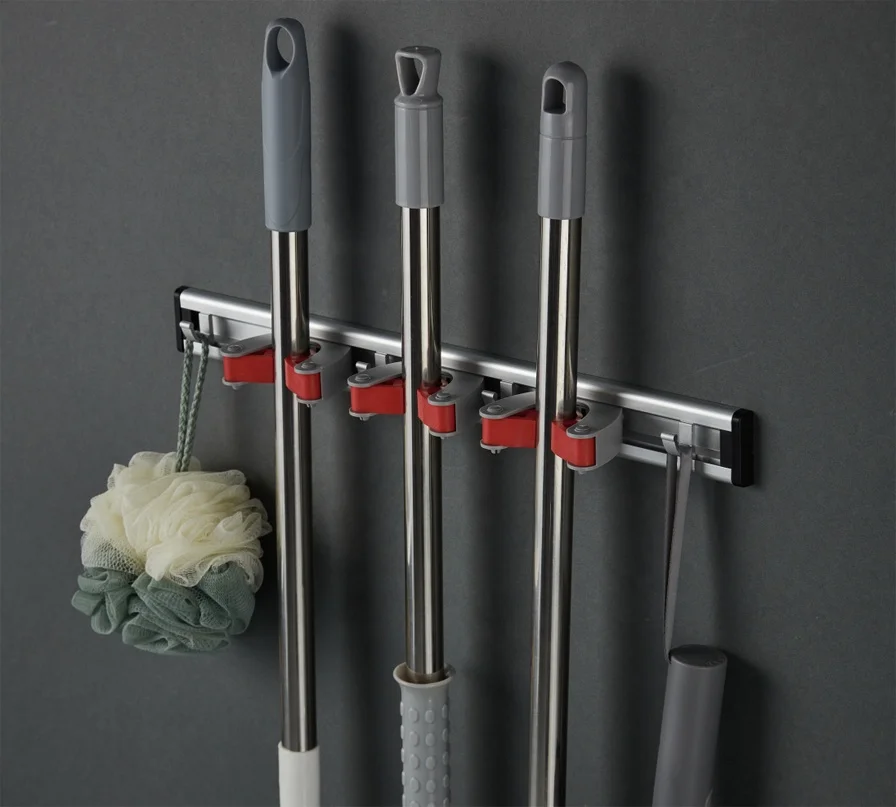 

Steel Aluminum Wall Mounted Tools Organizer Mop And Broom Holders Gm-0840alu, Red