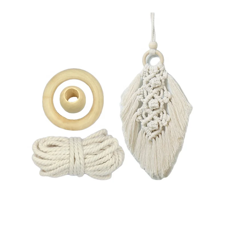 

Macrame Wall Hanging Feather Leaf Boho Decor Cotton Macrame Cord Wall Art with Wooden Beads Craft Kit, As shown in the picture or customized